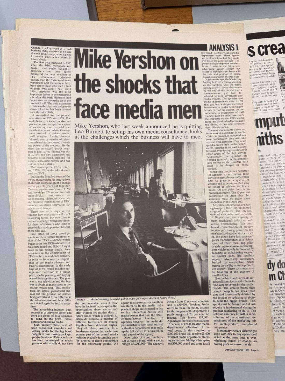 Campaign front page, 7 March 1980: Mike Yershon on the shocks that face media men
