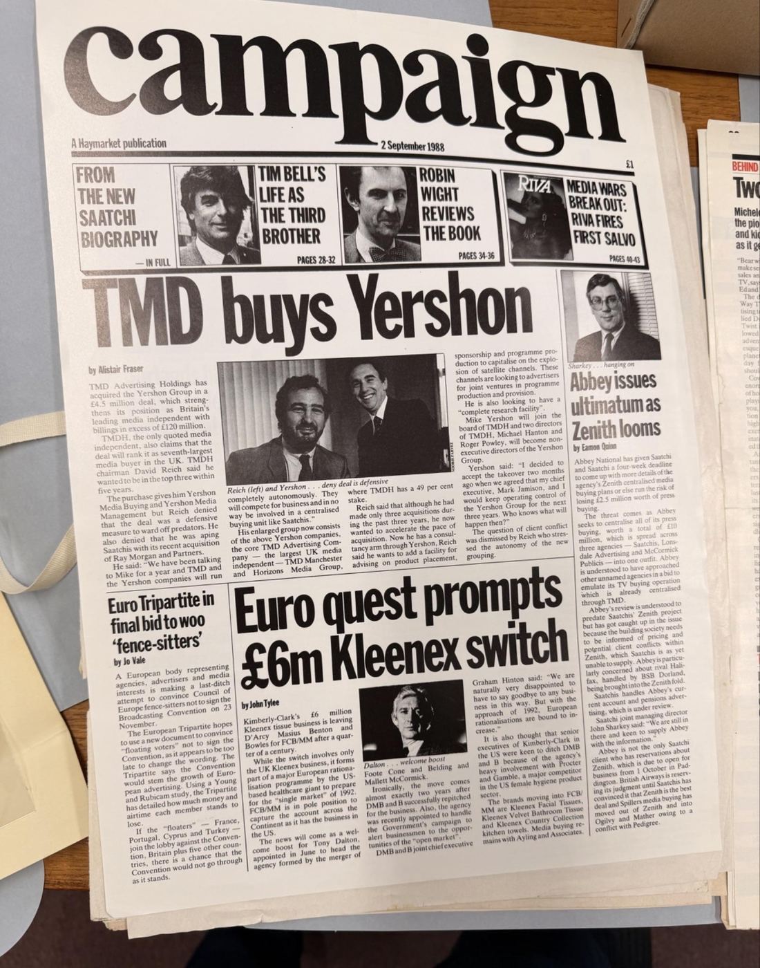 Campaign front page headline: TMD buys Yershon