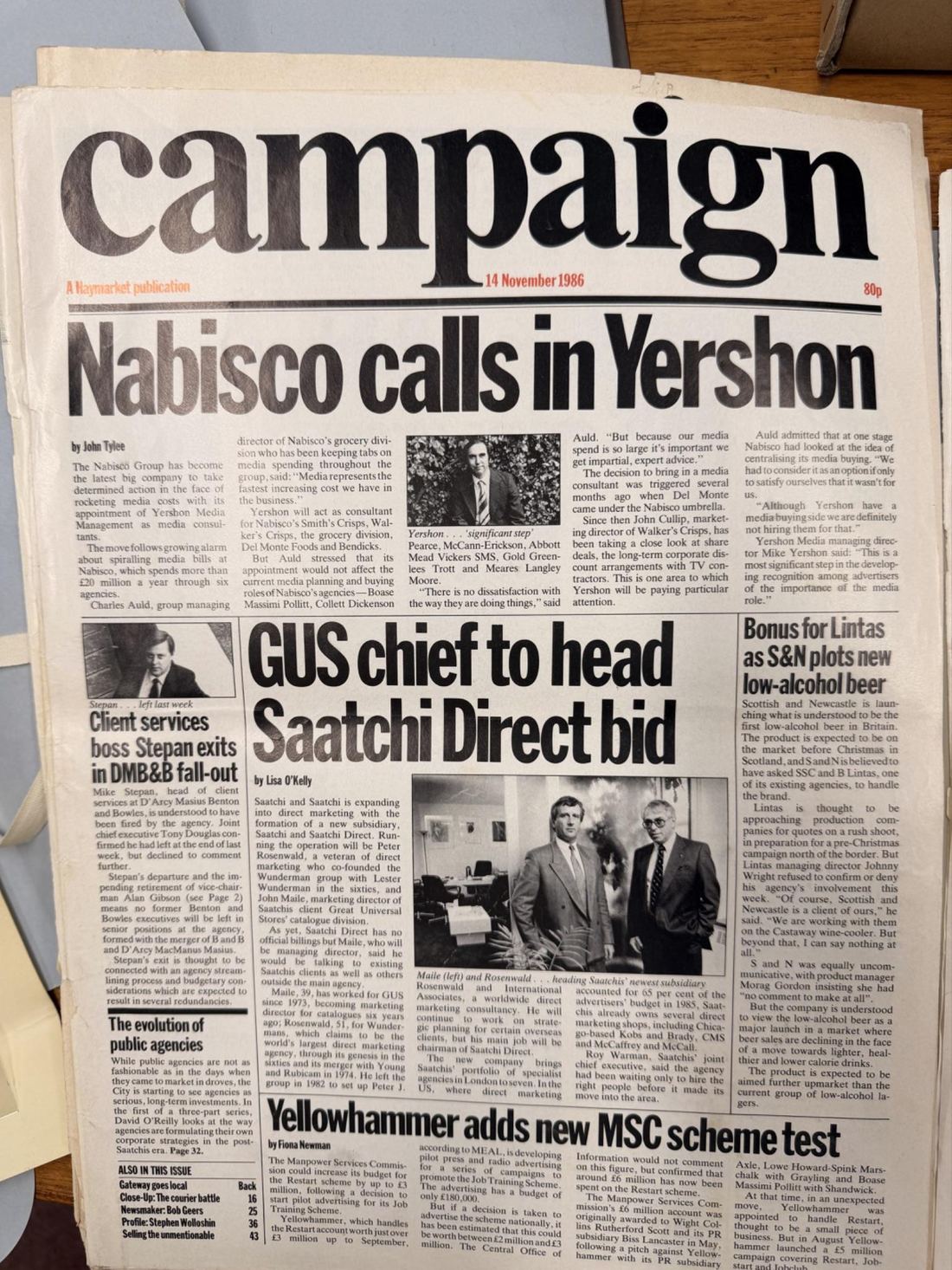 Campaign front page headline: Nabisco calls in Yershon